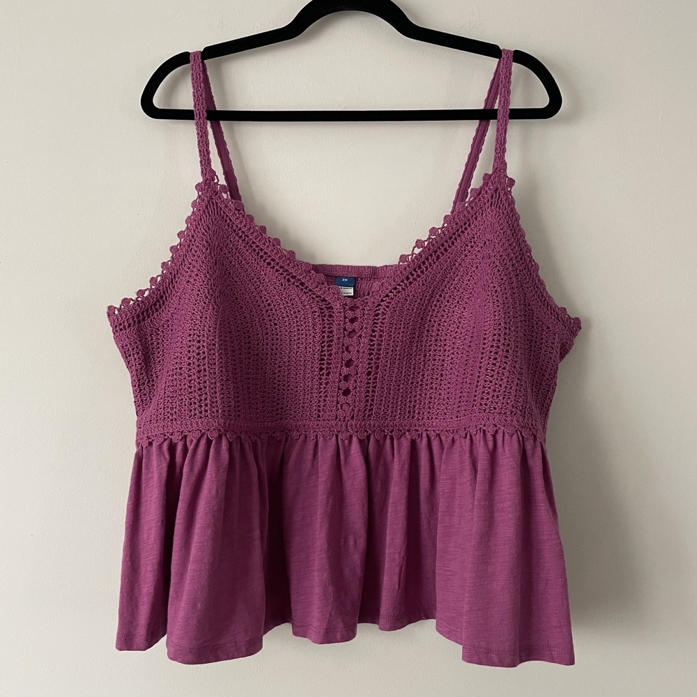 Old Navy Crochet Babydoll Tank Top Purple 2X Boho Festival Feminine Coquette
